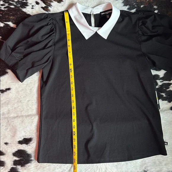 NWT Karl Lagerfeld Black Top with White Collar and Pearl Button Accents - Picture 5 of 10